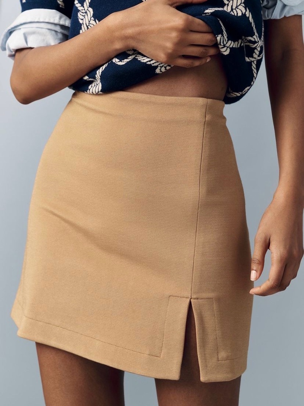 Maeve Tan Mini Skirt with Front Slit